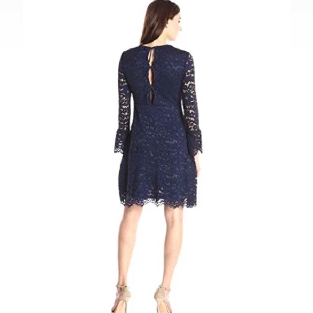 Betsey Johnson Navy Lace Long Sleeve Midi Dress Size 2 - Picture 10 of 12